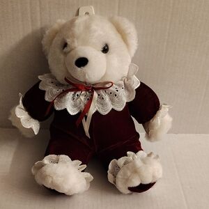 NEW Plush White and Burgundy Stuffed Bear GRCB